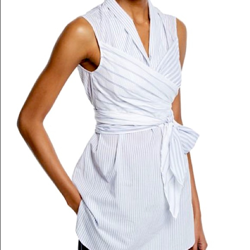 Brunello Cucinelli Sleeveless Striped Wrap Blouse